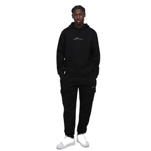 <b>Black</b> Men's Tracksuit Heavy Fleece Hoodie with Minimal Graphic Cargo Joggers Warm Oversized Streetwear Set Soft Breathable Fit - Product Image 1