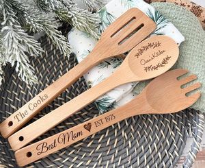Ensemble de 3 spatules classiques HF Crafts en bois naturel, légères, durables, à long manche, pour servir, accessoires de traiteur de mariage, 10 ml - Product Image 1