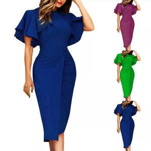 Vestido Midi Plisado Tipo Lápiz para Mujer, Nuevo Modelo 2025, Manga Tres Cuartos, Color Sólido, Elegante para Oficina - Product Image 1