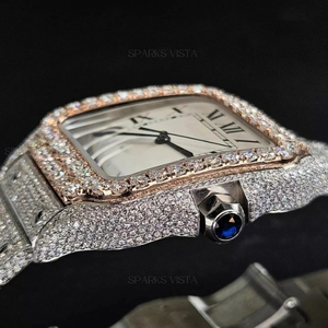 Luxury Fashion Crystal Diamond Encrusted <b>Watch</b> with Roman Numeral Square Dial Elegant Pave Finish Mechanical Movement - Product Image 4