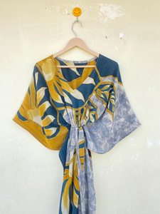 Robe caftan indienne en soie recyclée faite à la main confortable Sari caftan séchage rapide lisse caractéristiques pour les vêtements de nuit pour femmes pour l'été - Product Image 4