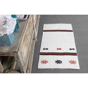 Alfombra Turca de 1.8x3.5 pies, Alfombra Pequeña Vintage, Alfombra con Borde Blanco - Product Image 3