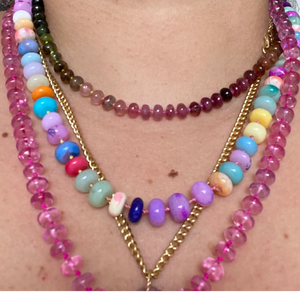 Hand Knotted Colorful Candy <b>Opal</b> Beaded <b>Necklace</b> with Sailor Clasp Connector Fringe Beaded Bandana - Product Image 1