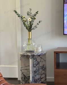 Tema único Fácil de montar Mármol doblado Piedra MDF Madera Mesa auxiliar redonda Nido lateral Juego de 2 Mesa de centro anidada - Product Image 6