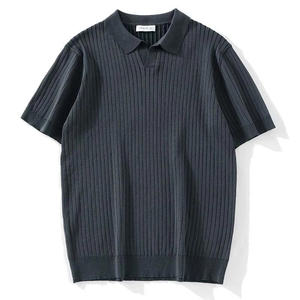 NH51 manga corta acanalada para camisa hecha de tela de punto elástica con cuello alto cómodo ajuste Regular 100% algodón - Product Image 4