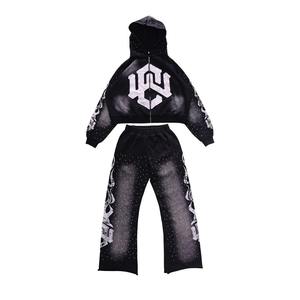 Conjunto Deportivo Personalizado de Moda Urbana 100% Algodón con Pedrería, Nueva Llegada 2026, Sudadera con Capucha y Pantalones para Hombre, Calidad Premium, Cómodo - Product Image 3