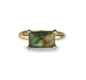 Trendy Summer 925 Sterling Silver Fine Jewelry Retro Simple Minimalistic Rectangle Ring avec Blue Flash Natural Labradorite - Product Image 2