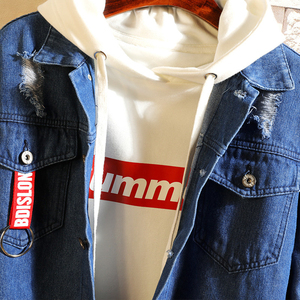 Chaqueta Vaquera Personalizable para Hombre al por Mayor, Chaqueta Vaquera Azul con Cremallera, Estilo Moderno y Desgastado - Product Image 4