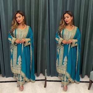 Nouvel ensemble de style Bollywood Cinon Top-Pent Dupatta, entièrement cousu, prêt-à-porter, réversible et extensible, idéal pour les fêtes, style indien et pakistanais - Product Image 2