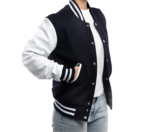 Auténtica chaqueta de béisbol universitaria de estilo universitario para hombres con parches personalizados - Product Image 1