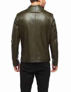 OEM แจ็กเก็ตหนังวัวแท้สำหรับผู้ชาย, แจ็คเก็ตหนังแกะแท้สีเขียวปกตั้งแฟชั่นเสื้อกันลมเสื้อแจ็คเก็ตจักรยานไซส์ใหญ่พิเศษ - Product Image 4