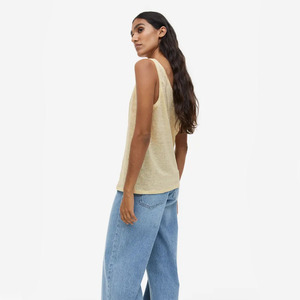 Femmes 100% Jersey de coton Léger Beige Couleur Loose Fit Sleeveless Summer Vest For Sale Women Summer Tops - Product Image 4