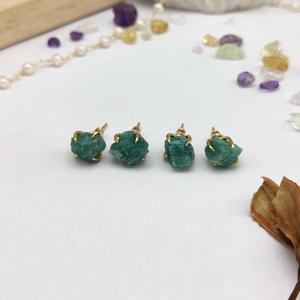 925 Silver <b>Stud</b> <b>Earrings</b> with Small Amazonite Quartz Gemstone Raw Healing Crystal <b>Studs</b> Gold Plated for Children - Product Image 1