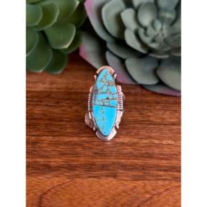 Anillo de Plata de Ley con Incrustaciones de Turquesa, Estilo Romántico y Moderno, Talla 9, con Engaste Invisible, Ideal para Regalo - Product Image 1