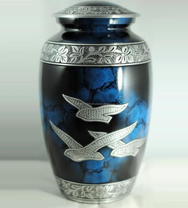 Urna de recuerdo conmemorativa de cremación de aluminio grabada en la nube azul clásica de alta calidad hermosos suministros funerarios de Metal decorativos - Product Image 3