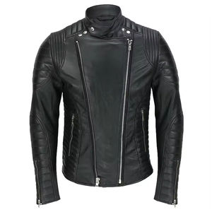 Veste en cuir de vache véritable pour homme à bas prix, taille plus, décontractée, hiver, col montant, logo sur le devant, imperméable, écologique, vintage - Product Image 4