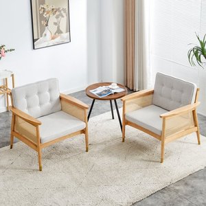 Solid Wood Rattan Dining <b>Chair</b> Upholstered Accent Armchair Modern Home Furniture - Product Image 3