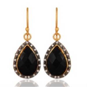 Pendientes en forma de pera de Plata de Ley 925, GEMA de ónix negra, novedad - Product Image 1