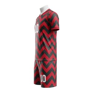 Ensemble de maillots de football personnalisés en sublimation rouge et noir à chevrons, respirant, pour équipes, vente en gros, 100 % polyester - Product Image 3
