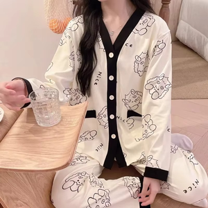 Good Quality Breathable Women's Summer Nightgown Mid-Length Ice Silk Lace Decoration Long Sleeve Elastic Waist Closure Sleepwear - Product Image 6