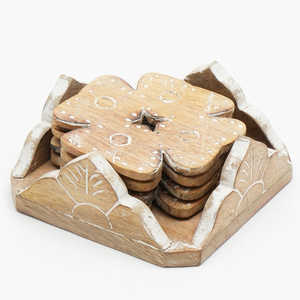 Acacia Wood Heart Shape <b>Coaster</b> <b>Set</b> of 4 <b>with</b> Iron <b>Holder</b> for Coffee Table Decor Housewarming Gift New Home Kitchen Decor - Product Image 5