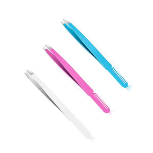 Juego de pinzas para cejas personalizadas de 3 piezas Kit de pinzas puntiagudas de acero inoxidable con peine trasero Recubrimiento de color personalizado - Product Image 1