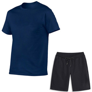 Ensemble deux pièces personnalisable pour homme : T-shirt en coton tricoté à col en V et short, coupe oversize, couleur unie, avec logo frontal - Product Image 6