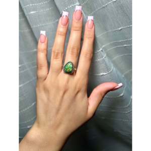 Navajo-Made Sterling Silver <b>Ring</b> with Sonoran Mountain <b>Turquoise</b> Size 6.5 Bezel Setting for Gift - Product Image 5