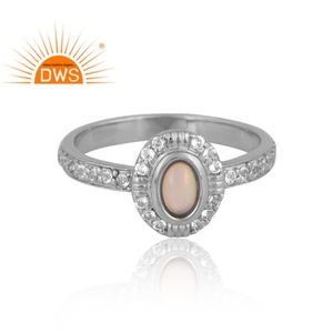 Bague en argent naturel opale éthiopienne et topaze blanche pour femmes bijoux personnalisés pour femmes cadeau pour elle - Product Image 3