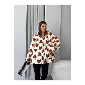 Cappotti da donna alla moda con motivo a cuore in pile con cappuccio - Product Image 3