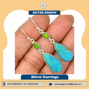 Boucles d'oreilles pendantes pour femme, pierre Turquoise naturelle, argent Sterling 925, bleu, style bohème - Product Image 2