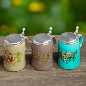 DOMEX Chope à bière en céramique 0,5 L avec couvercle plat en étain, 3 couleurs assorties, lot de 6 - Product Image 3