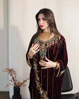 Caftan Abaya en velours pour soirée, fête de l'Aïd al-Fitr, fête du Ramadan, Algérie, orné de perles à la main, grande taille, léger, longueur au sol, col haut, manches longues