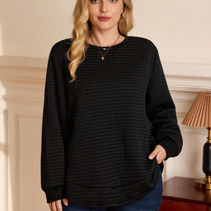 Sweat-shirt personnalisé pour femmes style perlé Sweat-shirt tricoté gaufré de couleur unie tricoté gaufré pour dames - Product Image 1
