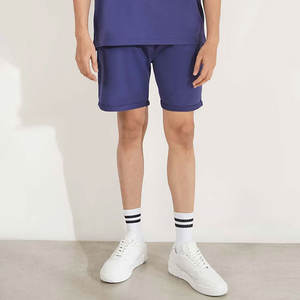 Short uni en coton bleu pour hommes, style High Street avec motif uni, vente en gros au prix d'usine avec cordon de serrage - Product Image 3