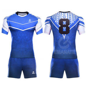 Nouvel ensemble de maillot de rugby pour homme de haute qualité cousu avec des patchs personnalisés, ajustement confortable, matière 100% polyester, y compris les shorts - Product Image 1