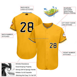 เสื้อเบสบอลและซอฟต์บอลสีดำสีขาวพิมพ์ซับลิเมชัน2024สีทองออกแบบได้ตามต้องการ - Product Image 4