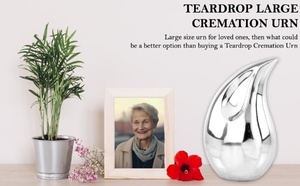 ที่ใส่เถ้ากระดูกอลูมิเนียมรูปหยดน้ำตาสำหรับผู้ใหญ่และสัตว์เลี้ยงขนาด13 "ที่เก็บของเผาศพพร้อมฝาปิด | เถ้ามนุษย์ที่ถูกเผา - Product Image 4