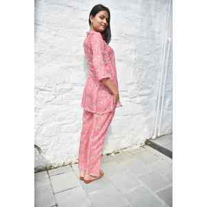 Conjunto Coordinado Premium para Mujer, Diseño Paisley Rosa Jaipuri Estampado a Mano, Estilo Casual, Top de Manga Tres Cuartos, Talla 3XL, para Primavera/Verano - Product Image 6
