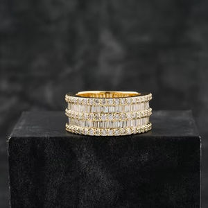 Bague Hip Hop personnalisable pour homme en argent sterling 925 avec diamant de taille ronde et baguette pour mariage - Product Image 1