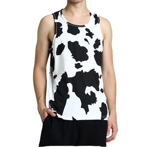 Custom Mens <b>Cow</b> <b>Print</b> Tank <b>Top</b> Sleeveless Casual Gym Vest Polyester Summer Shirt OEM ODM Private Label Wholesale - Product Image 1