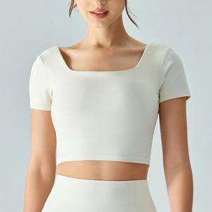 Women's Yoga <b>Workout</b> <b>Tank</b> <b>Tops</b> Jersey Fabric Eco-Friendly Breathable Short Sleeve Sports Shirt - Product Image 3