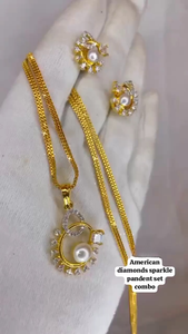 Conjunto de colgante de diamante americano de un gramo de oro para mujer, perfecto para ropa informal, ropa de oficina, conjunto de collar de lujo mínimo - Product Image 4