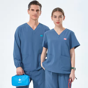 Short Sleeve <b>Scrub</b> <b>Set</b> uniform with V-Neck Elastic Cuff stretchy Fabric - Product Image 3