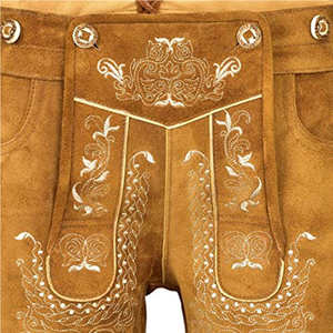 German <b>Men's</b> Bavarian <b>Leather</b> Lederhosen <b>Shorts</b> with Zipper Fly Knee-Length Casual Wear - Product Image 2