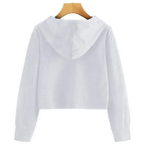 เสื้อฮู้ดผ้าฟลีซก้านล่างสั้นแบบลำลองของผู้หญิงสีเทาเสื้อครอปมีฮู้ดปกเสื้อครอป - Product Image 4