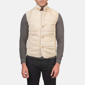 Tony <b>Men's</b> Off-<b>White</b> Suede <b>Vest</b> Casual Windproof Polyester Knitted Fabric Embroidered Custom Logo Cotton Filling for Summer Work - Product Image 4
