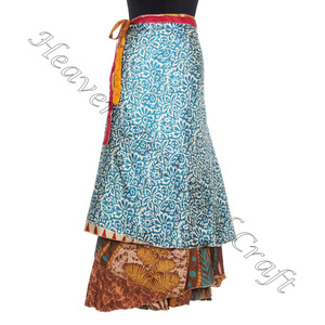 <b>Skirts</b> Vintage 2 Layer Silk Sari Magic Wrap Around <b>Skirts</b> Dress 2 Layer <b>Reversible</b> Magic Silk Saris Wrap Long <b>Skirt</b> Length - Product Image 6