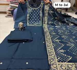 Traje de moda moderno de calidad de exportación india, pantalón Kurti de seda Vatika pesado y Dupatta con trabajo manual pesado, exportador mundial - Product Image 4