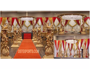 มณฑปงานแต่งงานแบบอินเดียดั้งเดิม ทำจากไฟเบอร์กลาส ลายนกยูง มณฑปงานแต่งงานแบบศรีลังกา ลายไม้ ทำจากไฟเบอร์กลาส มณฑปงานแต่งงานแกะสลักลายนกยูงสุดหรู สไตล์อเมริกัน - Product Image 1